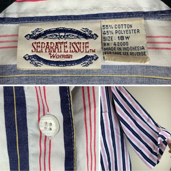 Size 18w Separate Issue Woman blue white red Track stripe shirt, 3/4 Sleeve - Picture 4 of 4